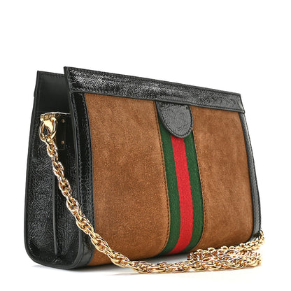 Gucci Suede Patent Web Small Ophidia Chain Shoulder Bag Nocciola Black 3 of 10