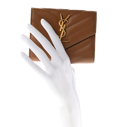 Saint Laurent Grain De Poudre Matelasse Chevron Small Monogram Envelope Wallet Natural Dark 2 of 7