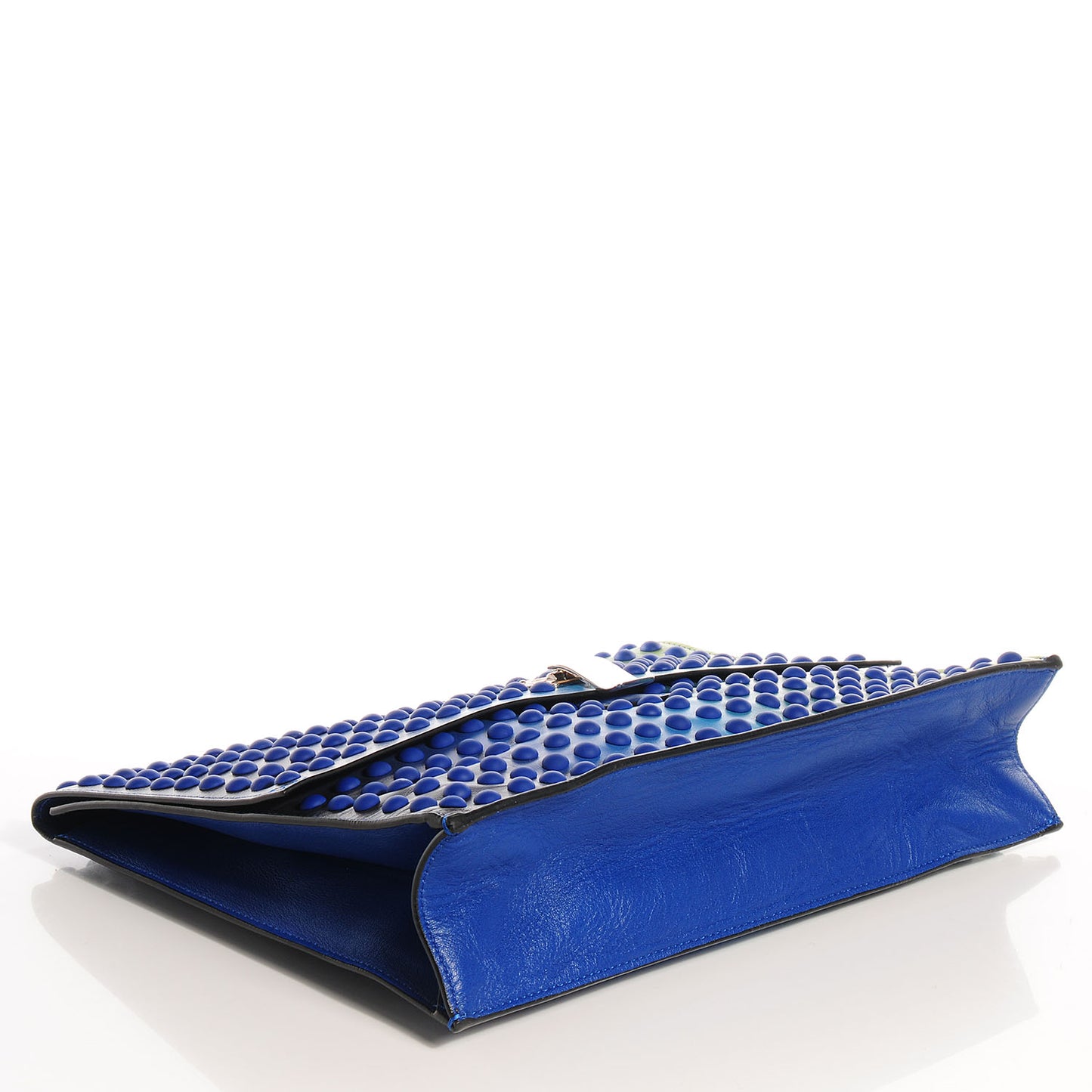Leather Studded Large Ombre Lunch Bag Clutch Blue Green