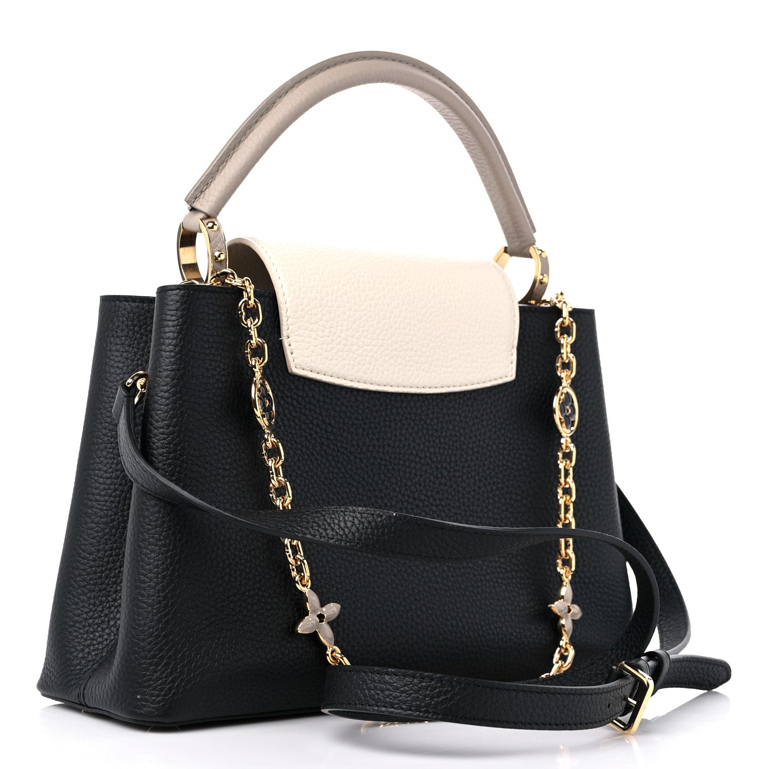 Louis Vuitton Taurillon Flower Chain Capucines MM Black Galet Gray Pearly Cream 3 of 9