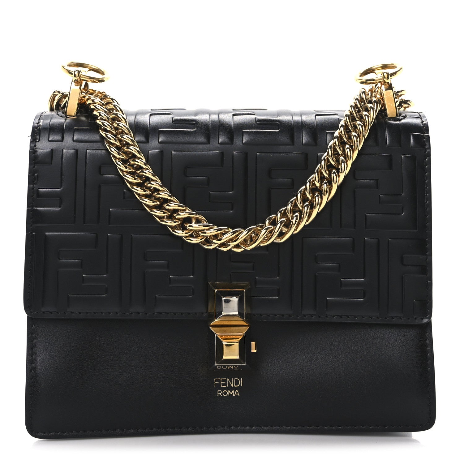 Fendi Vitello Liberty FF 1974 Embossed Small Kan I Shoulder Bag Black 1 of 10