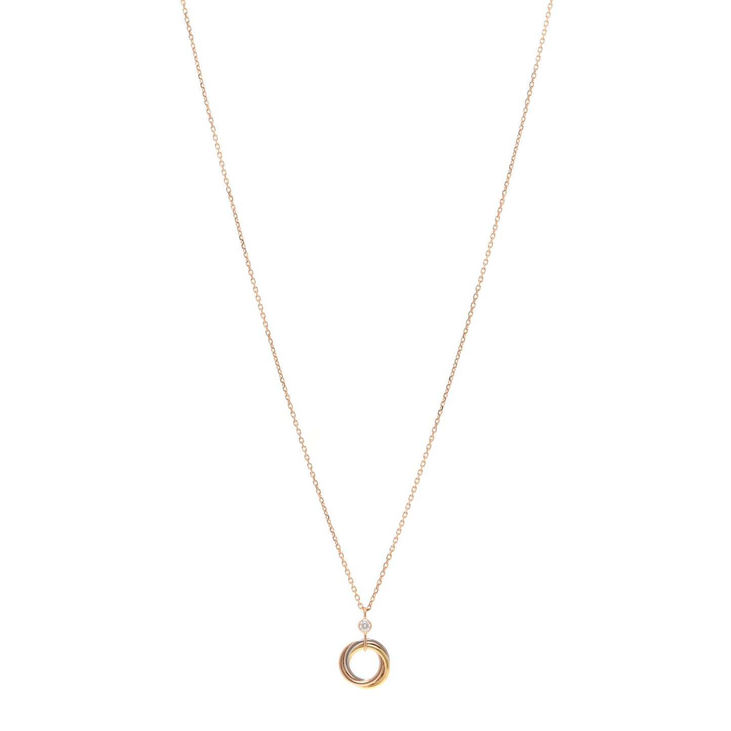 18K Pink Yellow White Gold Diamond Trinity Pendant Necklace