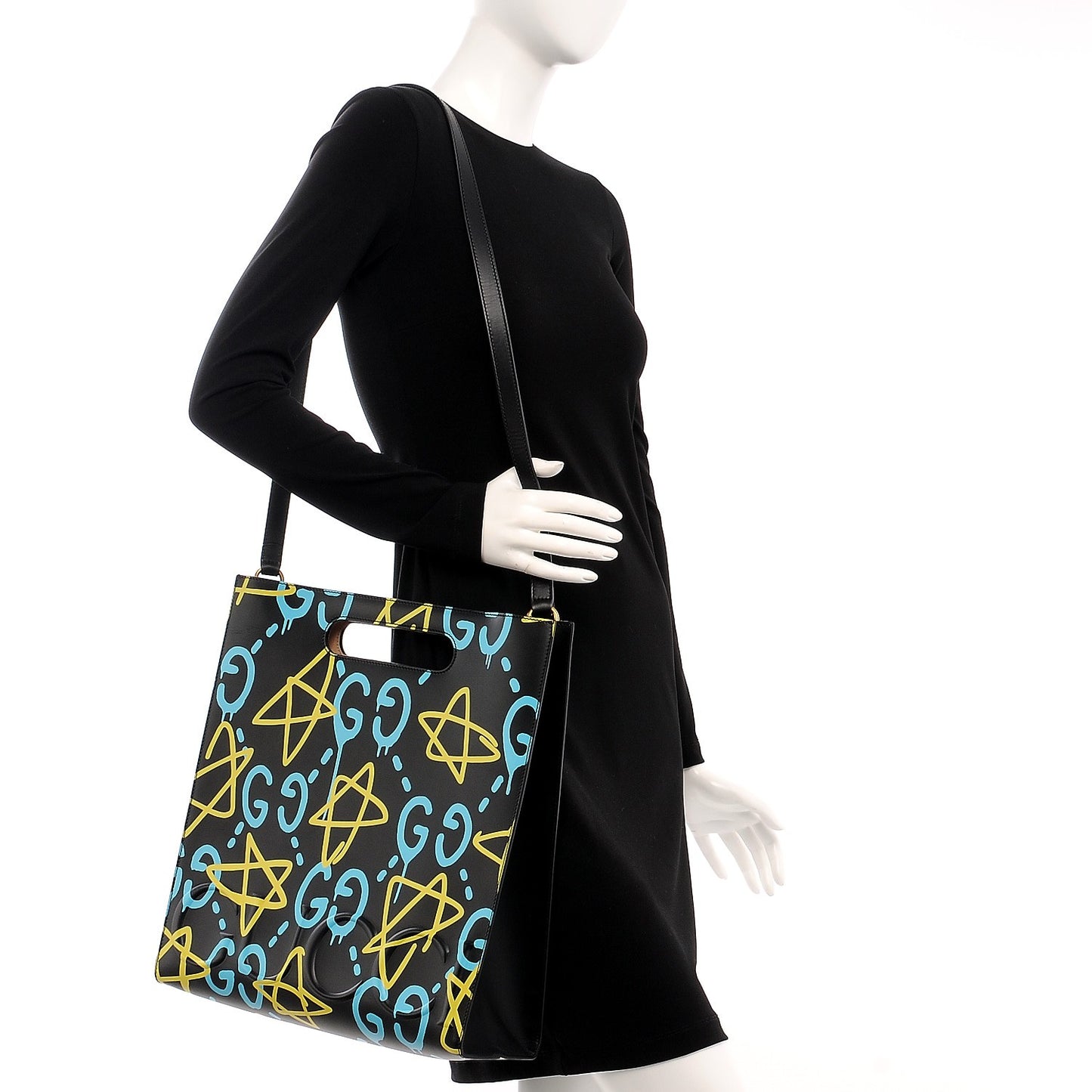 Calfskin GucciGhost Medium XL Tote Black New Acquamarine