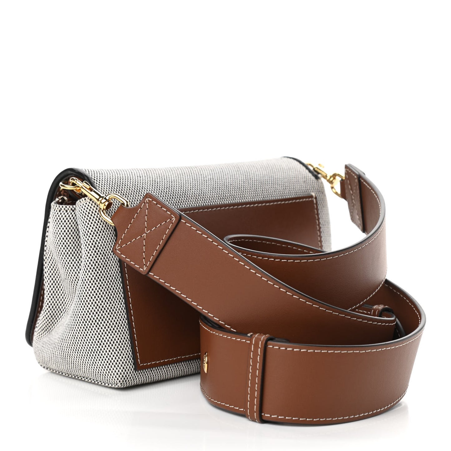 Cotton Canvas Horseferry Print Small Crossbody Bag Grey Tan