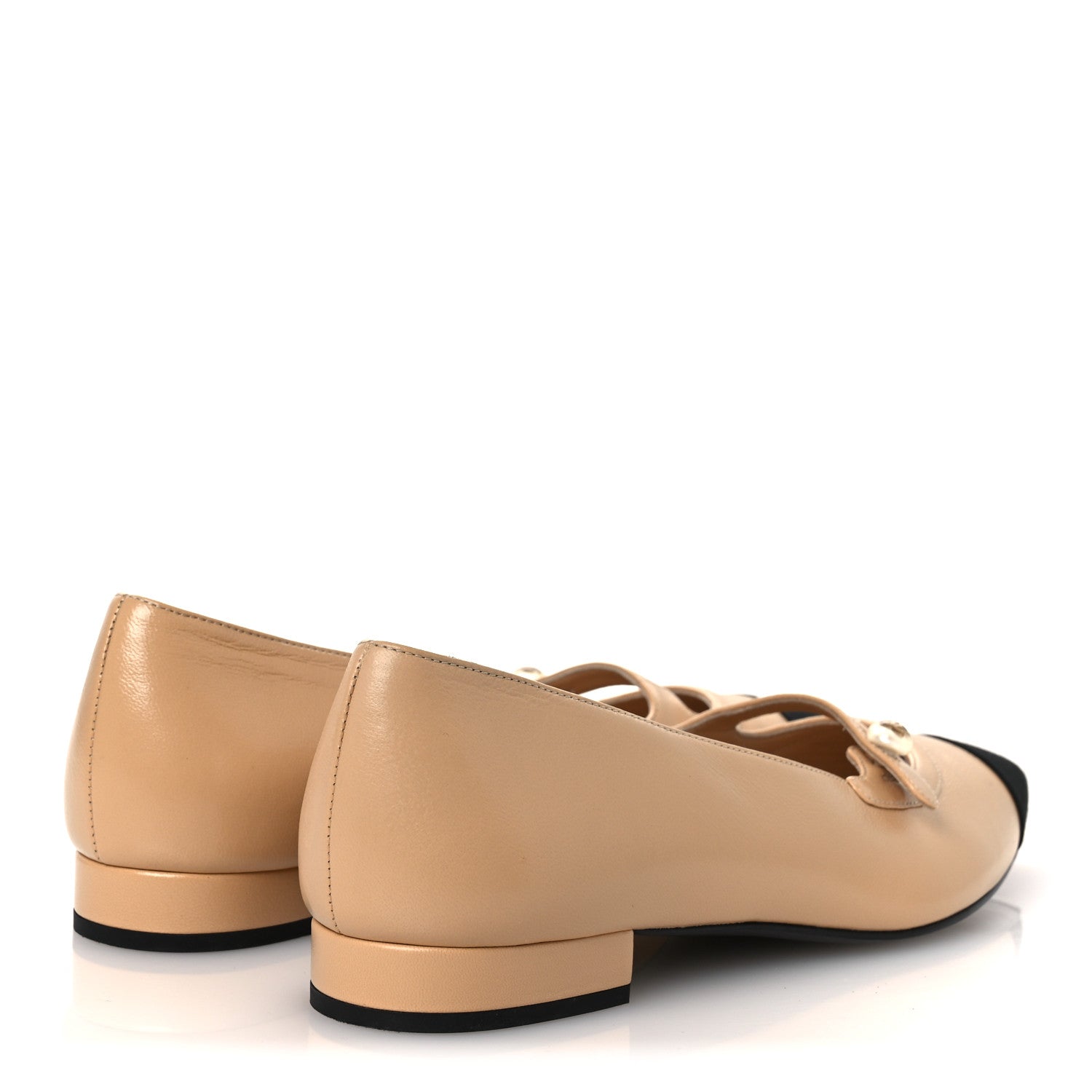 Chanel Lambskin Grosgrain Pointed Toe CC Ballet Flats 39 Beige Black 5 of 13