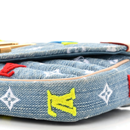 Louis Vuitton Embroidered Monogram Denim New Wave Chain Pochette Blue 10 of 13