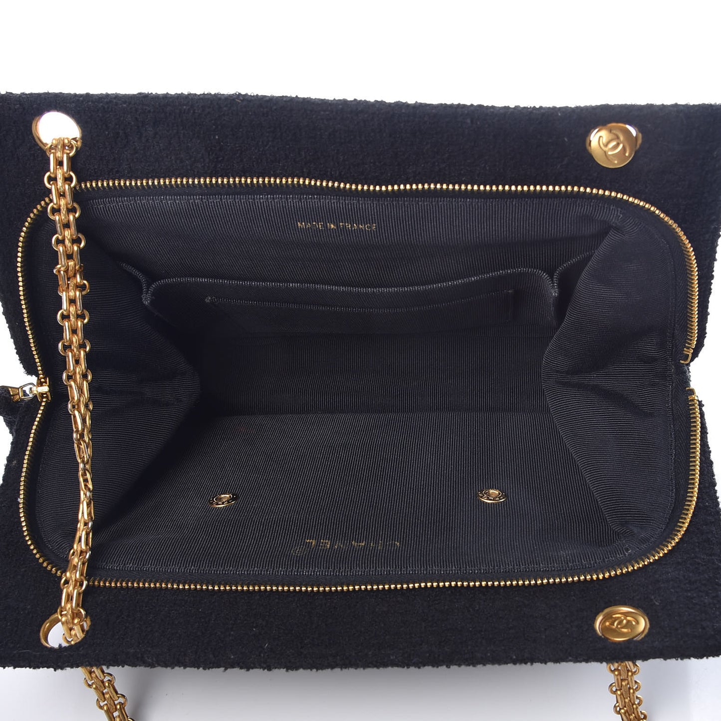 Wool Boucle Chevron Quilted Shoulder Bag Black
