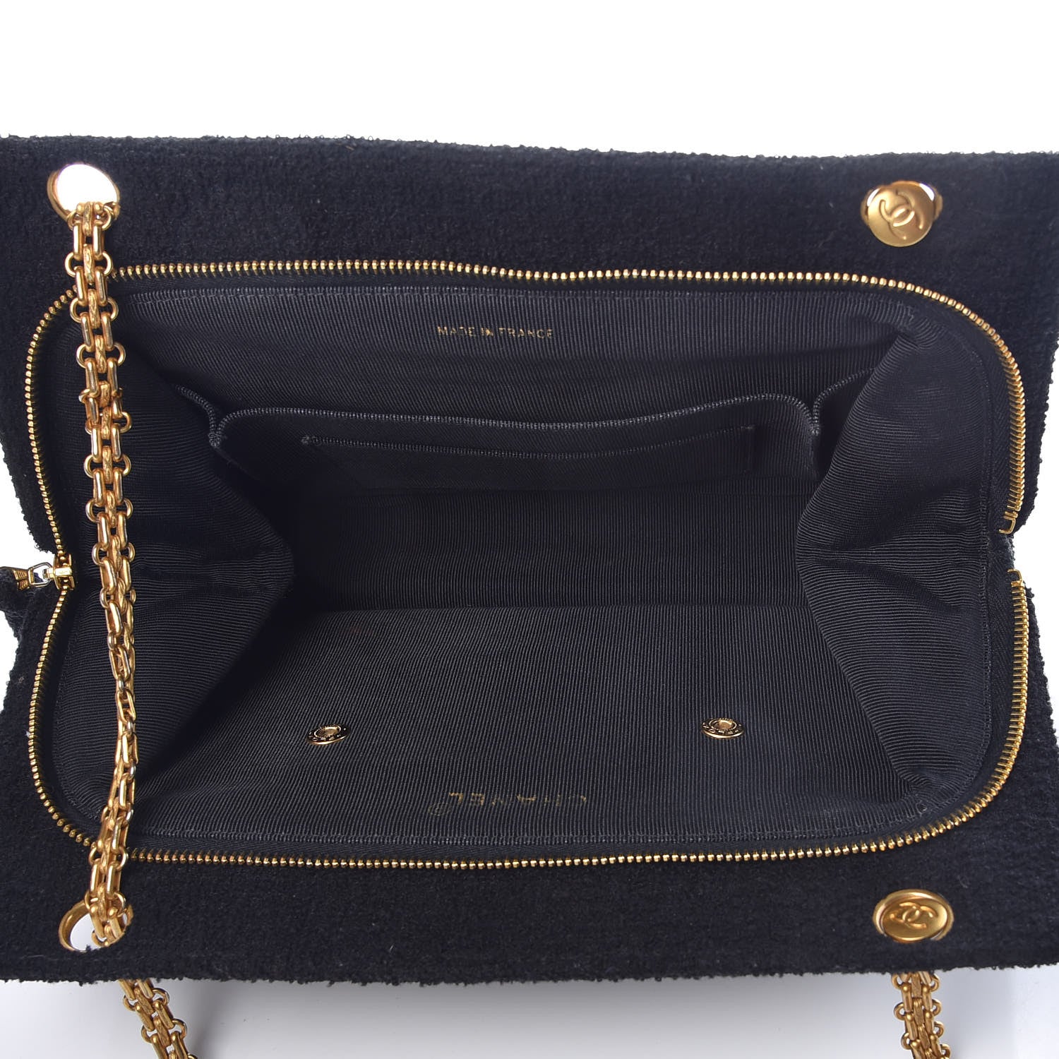 Chanel Wool Boucle Chevron Quilted Shoulder Bag Black 6 of 11