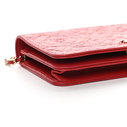 Chanel Caviar Camellia Embossed Wallet On Chain WOC Red 9 of 10