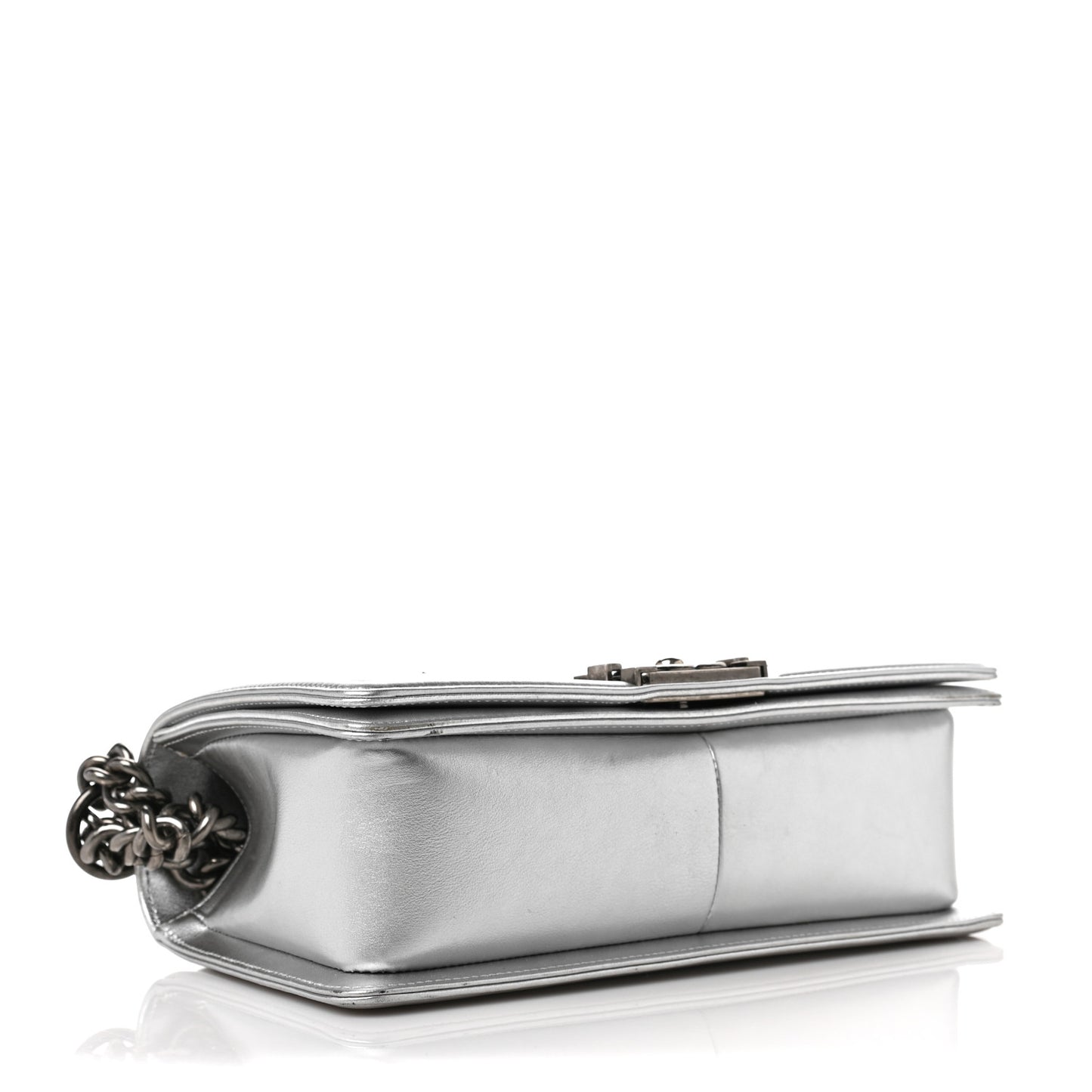 Metallic Lambskin Embellished Medium Boy Flap Silver