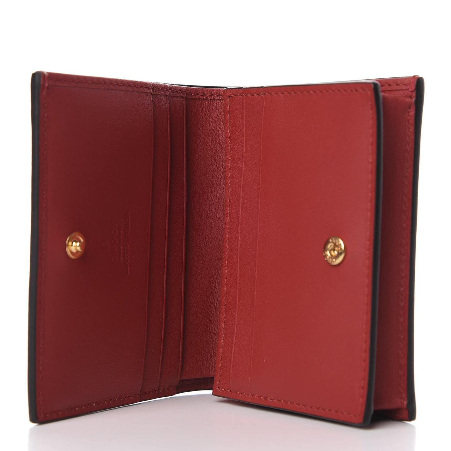 GG Supreme Monogram Bosco Patch Card Case Wallet Beige Malva Hibiscus Red