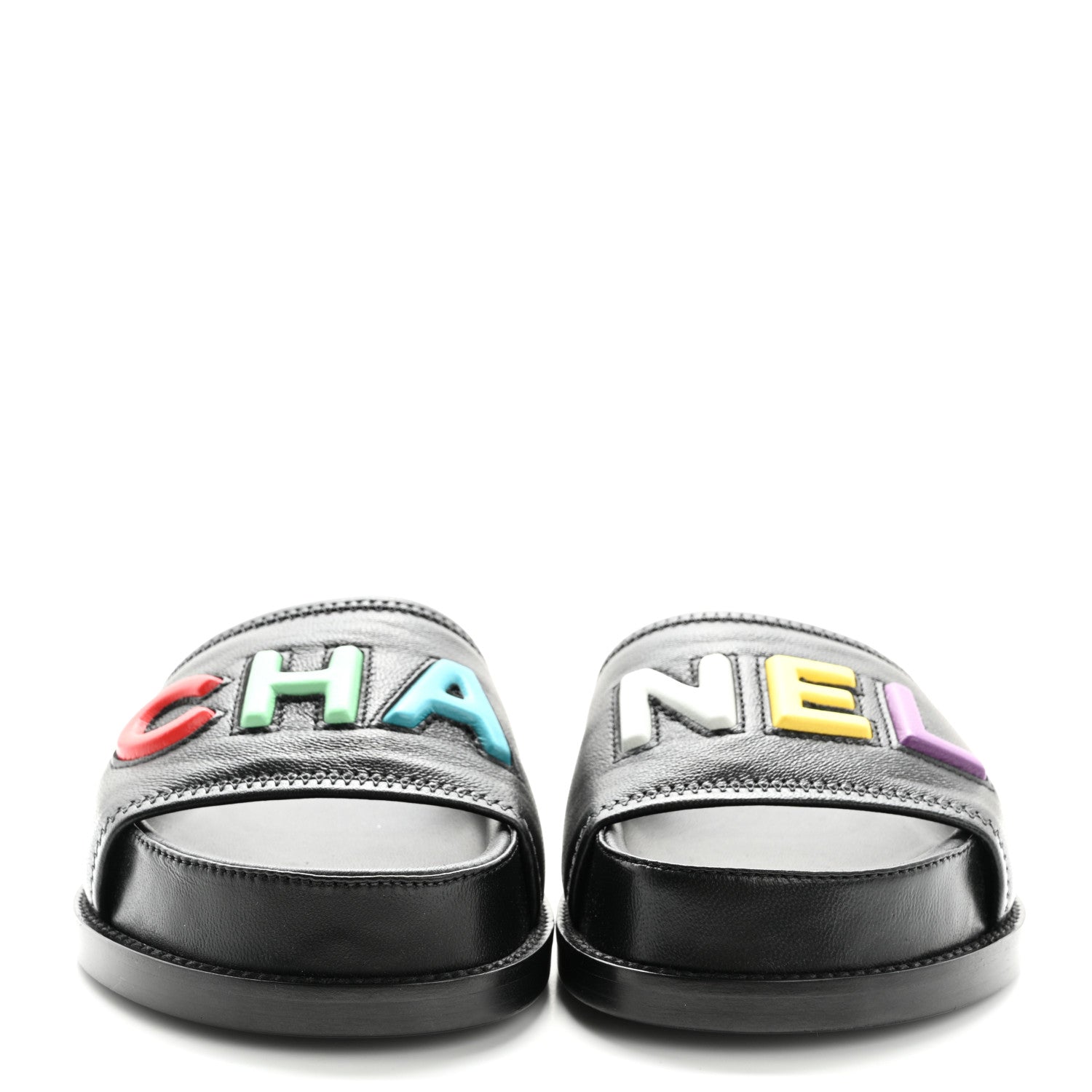Chanel Lambskin Cha-Nel Mule Sandals 35 Black Multicolor 3 of 10