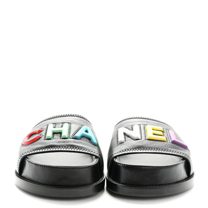 Chanel Lambskin Cha-Nel Mule Sandals 35 Black Multicolor 3 of 10
