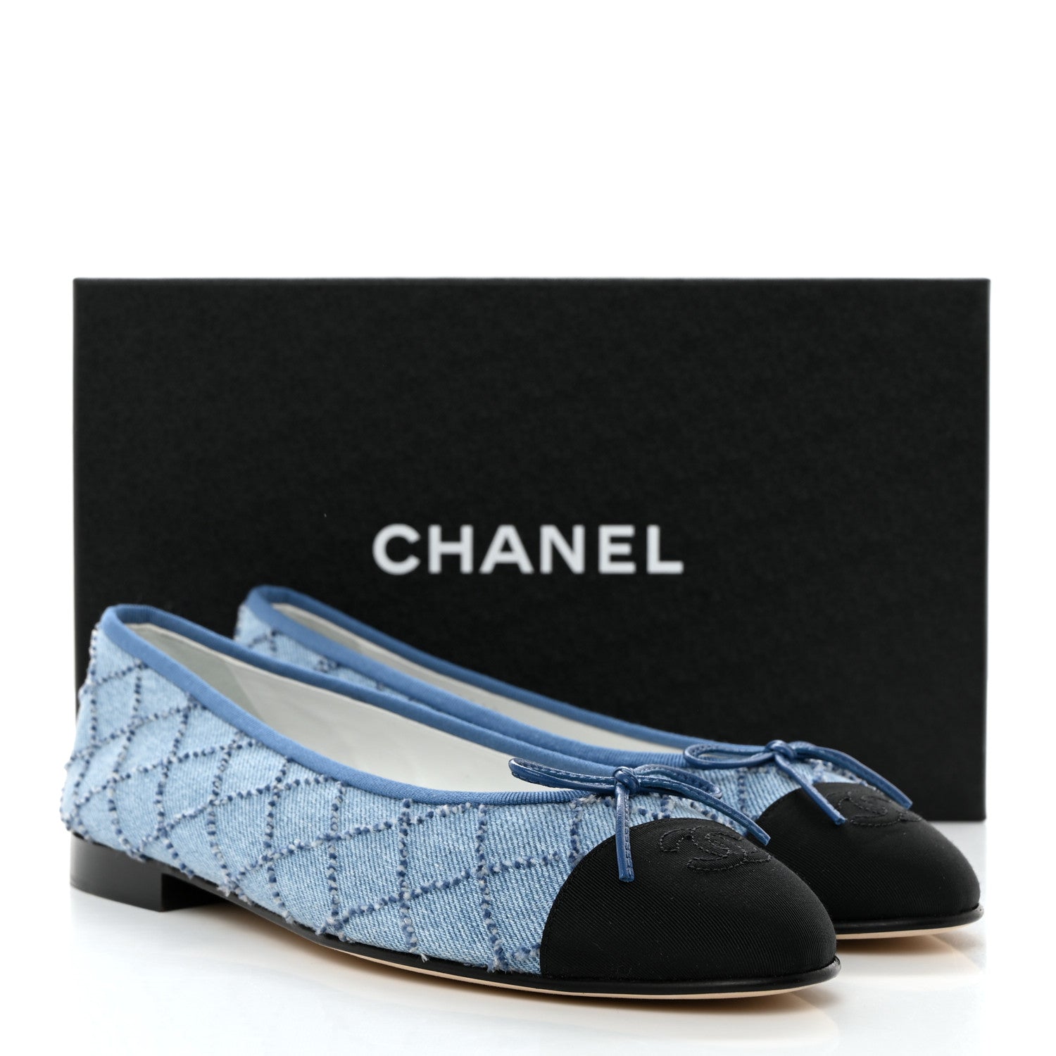 Chanel Denim Embroidered Grosgrain CC Cap Toe Ballerina Flats 40.5 Blue Black 9 of 9