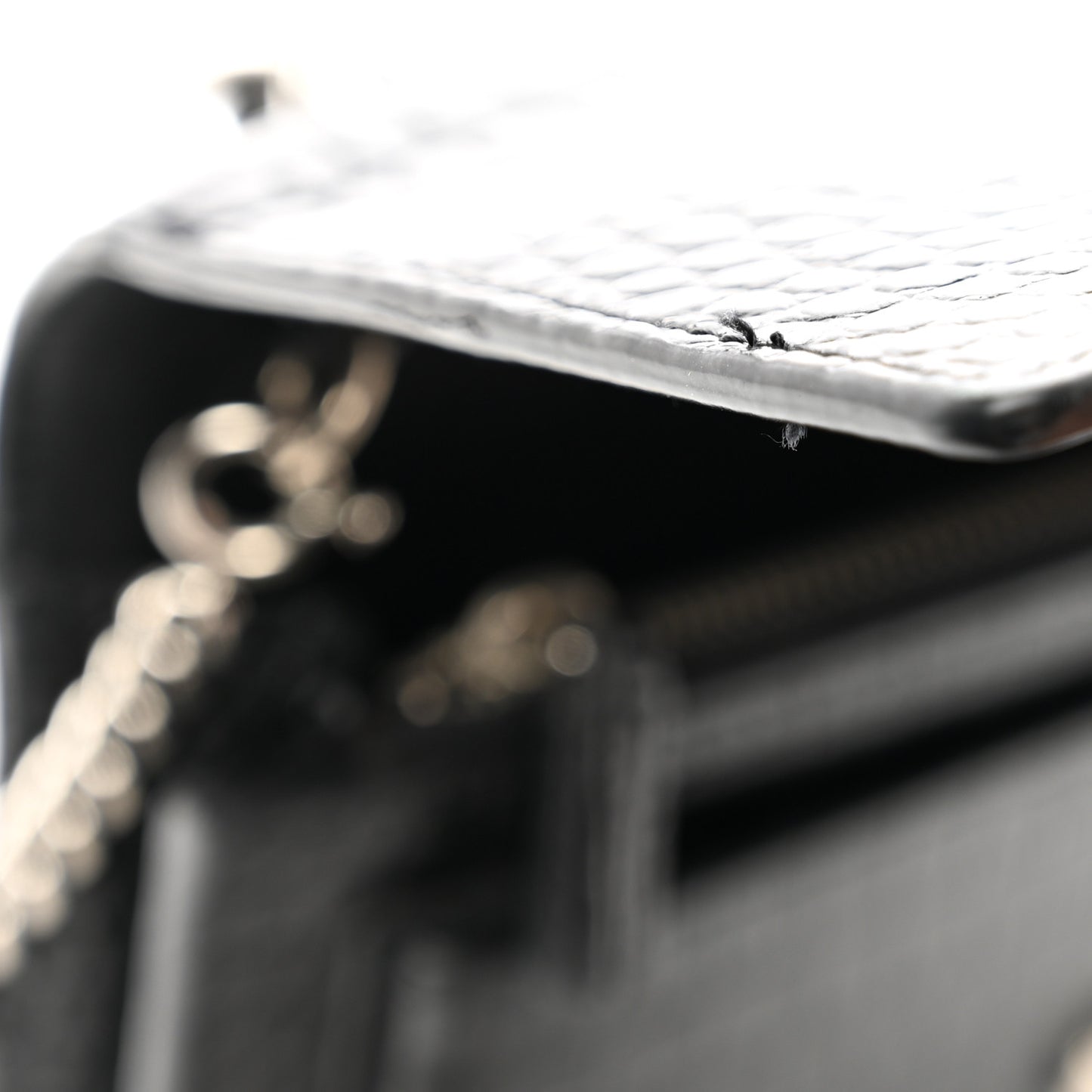 Calfskin Crocodile Embossed Monogram Sunset Top Handle Chain Wallet Black