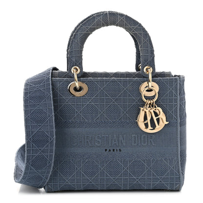 Christian Dior Canvas Embroidered Cannage Medium Lady D-Lite Denim Blue 1 of 11