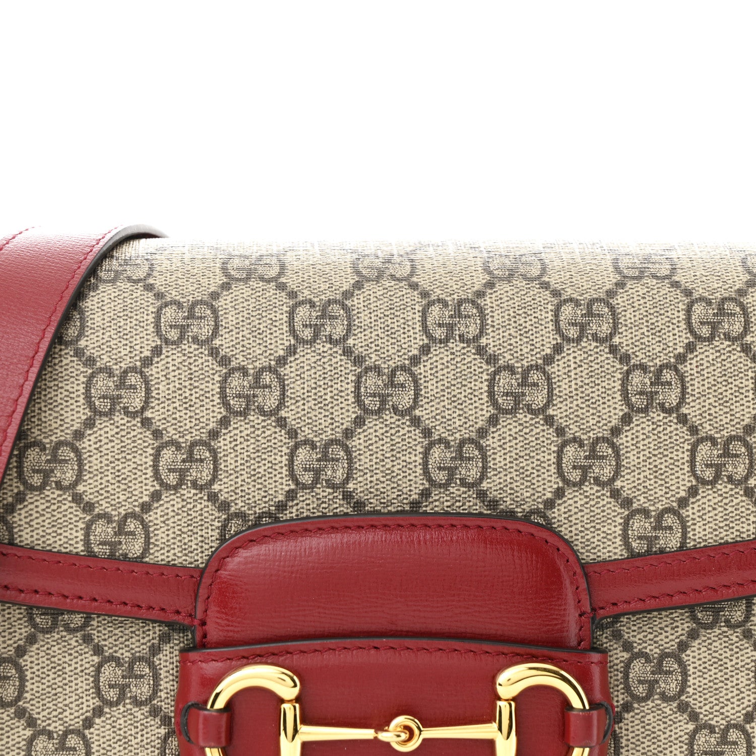 Gucci GG Supreme Monogram Azalea Calfskin Horsebit 1955 Shoulder Bag Beige Ebony New Cherry Red 8 of 10