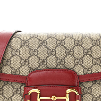 Gucci GG Supreme Monogram Azalea Calfskin Horsebit 1955 Shoulder Bag Beige Ebony New Cherry Red 8 of 10
