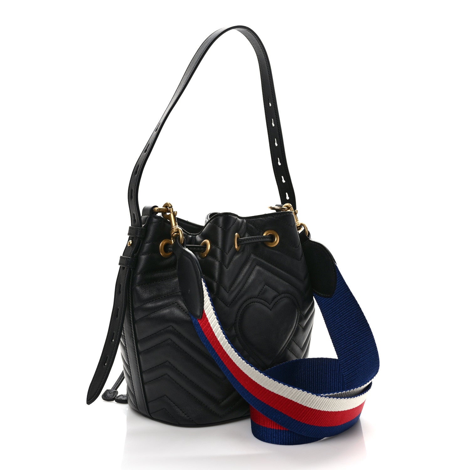 Gucci Calfskin Matelasse Sylvie Web GG Marmont Bucket Bag Black 3 of 9