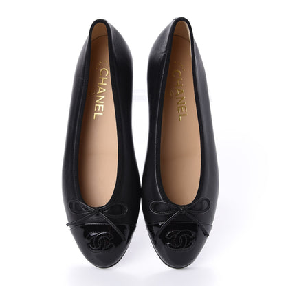 Chanel Lambskin Patent Cap Toe Ballerina Flats 37 Black 5 of 12