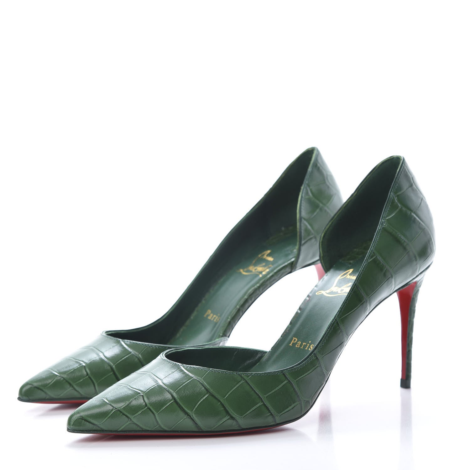 Christian Louboutin Crocodile Embossed Calfskin Iriza 100 Pumps 39 Green 3 of 9