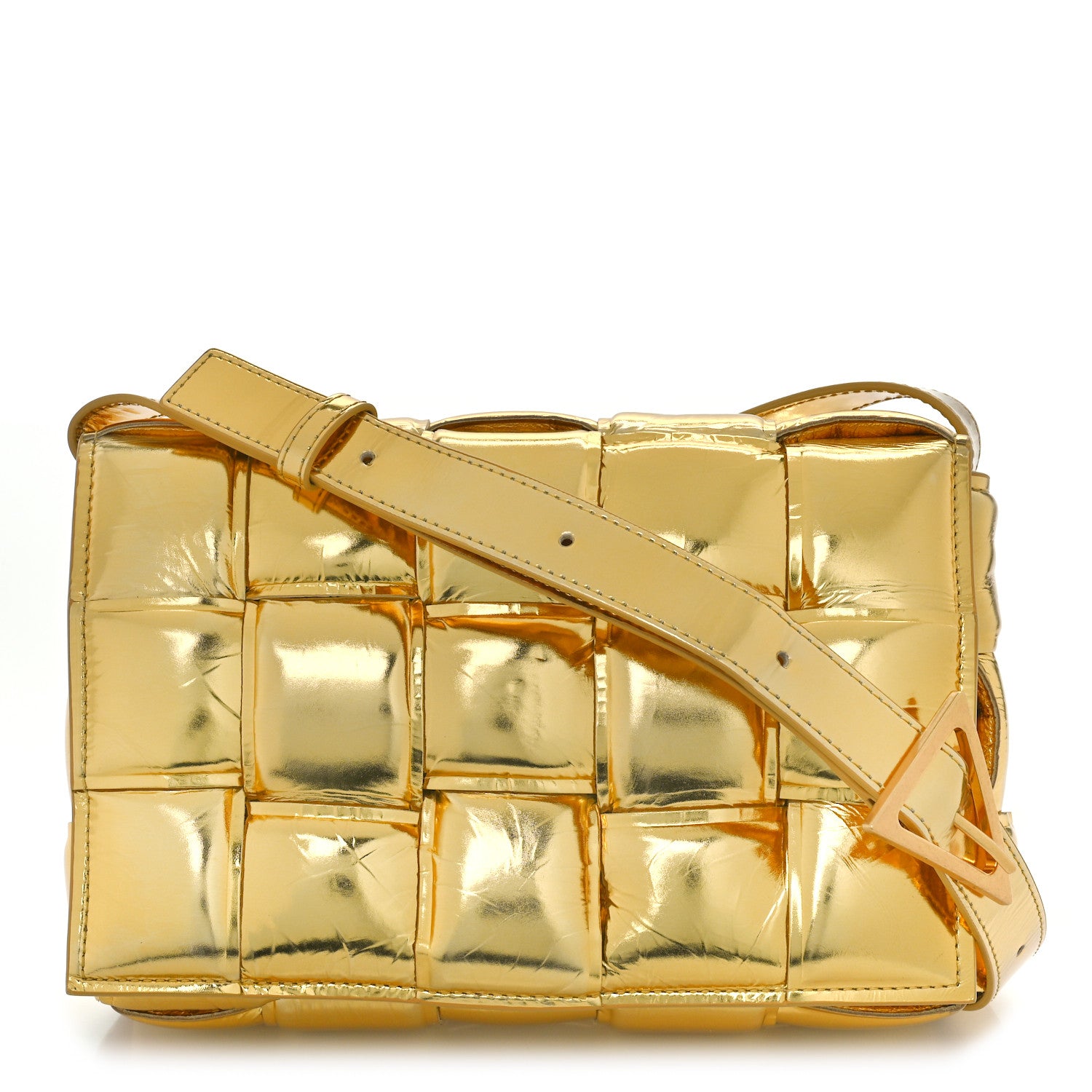 Bottega Veneta Mirror Lambskin Maxi Intreccio Padded Cassette Crossbody Bag Gold 1 of 8