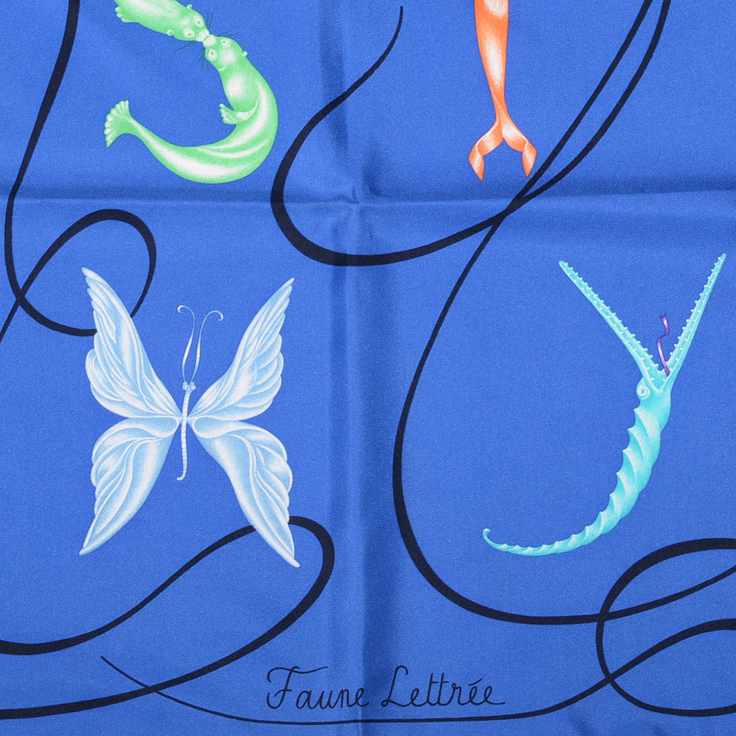 Silk Faune Lettree Scarf 90 Bleu