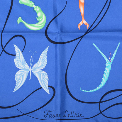 Hermes Silk Faune Lettree Scarf 90 Bleu 4 of 5