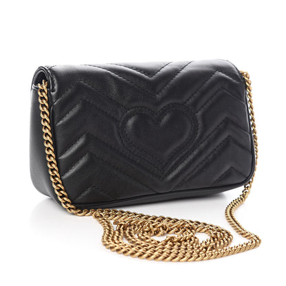 Gucci Calfskin Matelasse Super Mini GG Marmont Shoulder Bag Black 3 of 10