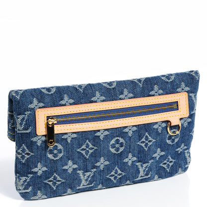 Louis Vuitton Monogram Denim Pochette Plat Clutch Blue 3 of 8