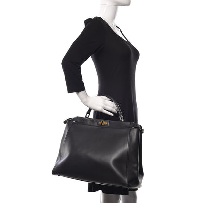 Fendi Vitello Suede Large Peekaboo Iconic Satchel Black 2 of 10