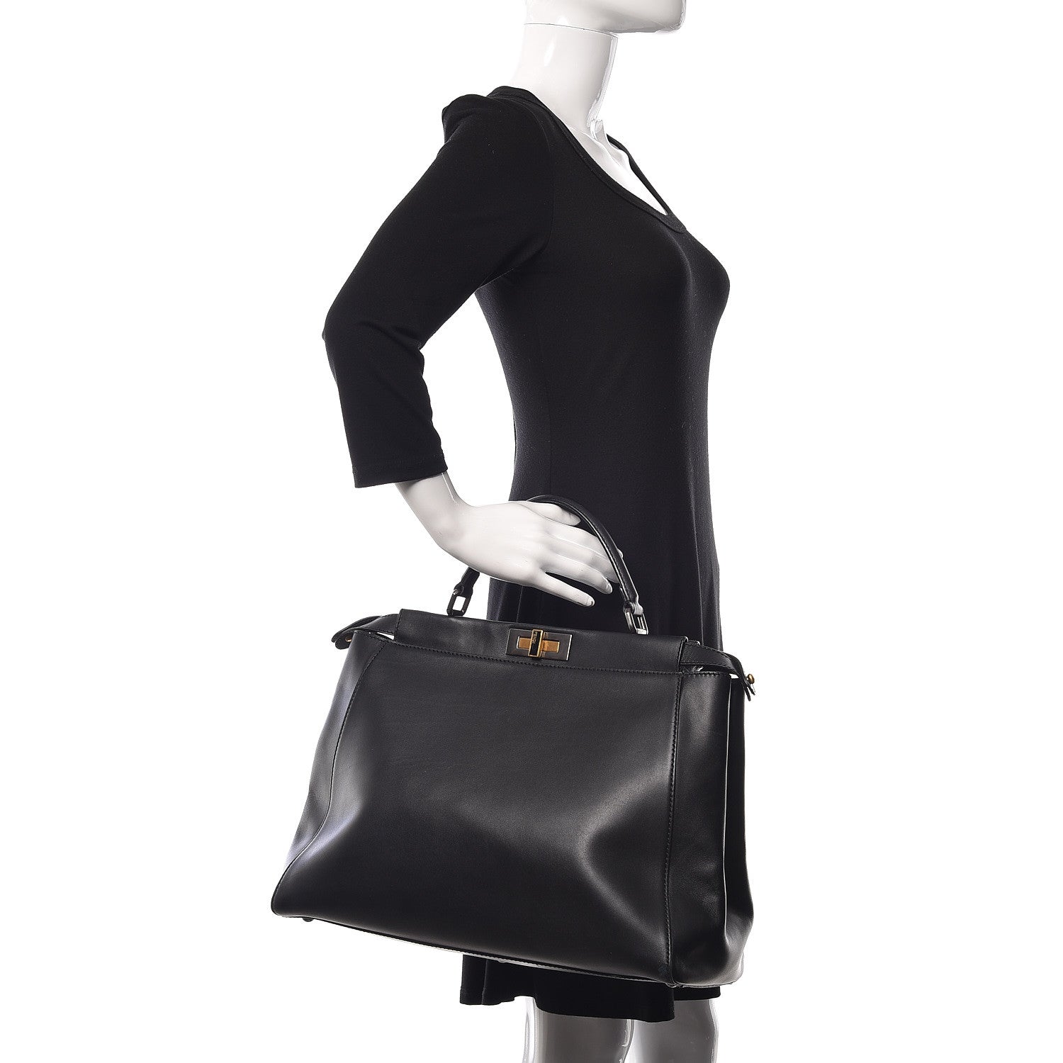 Fendi Vitello Suede Large Peekaboo Iconic Satchel Black 2 of 10