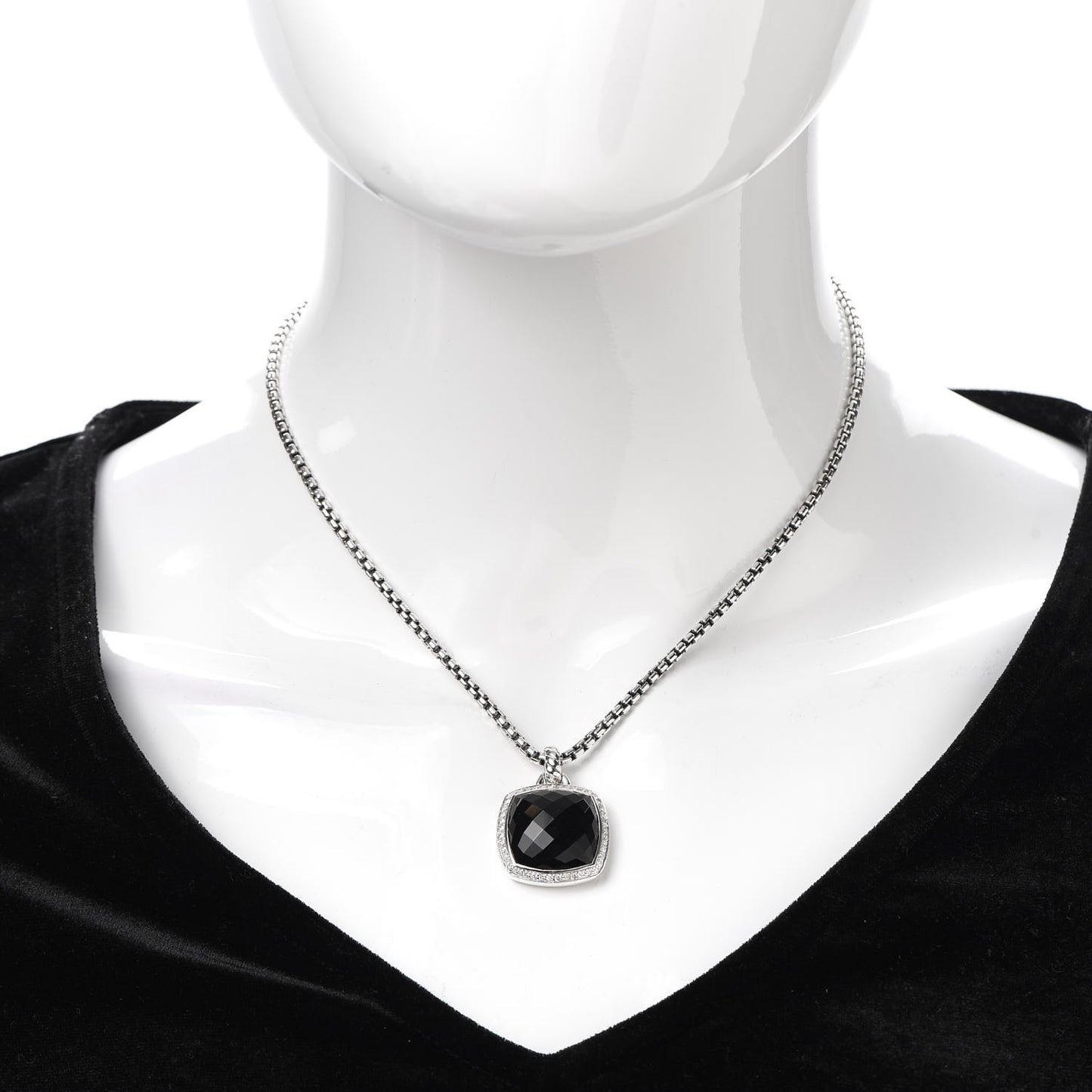 Sterling Silver 14K Yellow Gold Diamond Black Onyx 17mm Albion Pendant Necklace