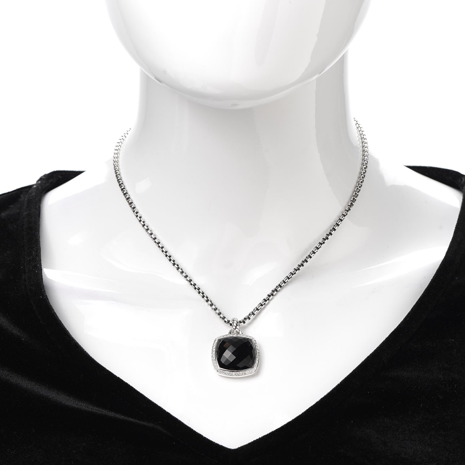 David Yurman Sterling Silver 14K Yellow Gold Diamond Black Onyx 17mm Albion Pendant Necklace 2 of 5