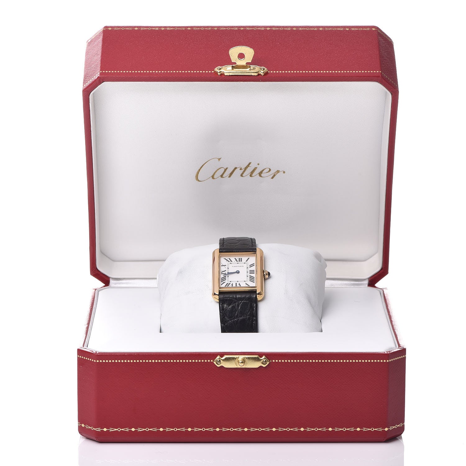 Cartier Stainless Steel 18K Yellow Gold Alligator 24mm Tank Solo Quartz Watch 8 of 8