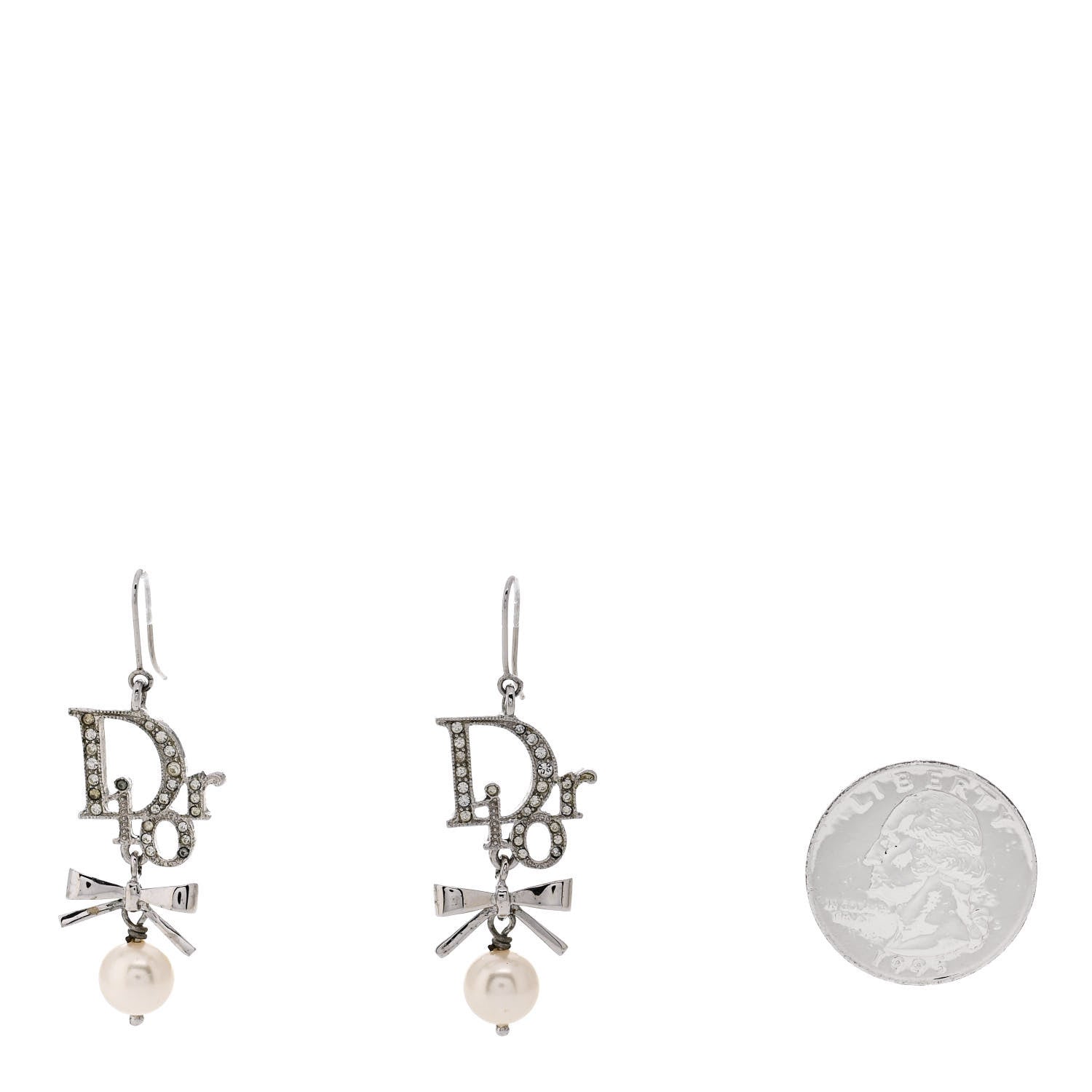 Christian Dior Crystal Pearl Bow Earrings Silver 2 of 4