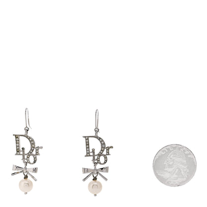 Christian Dior Crystal Pearl Bow Earrings Silver 2 of 4
