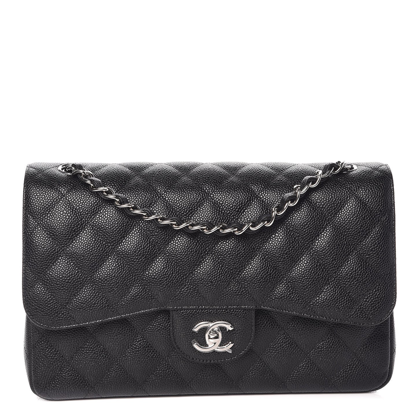 Caviar Quilted Jumbo Double Flap Black