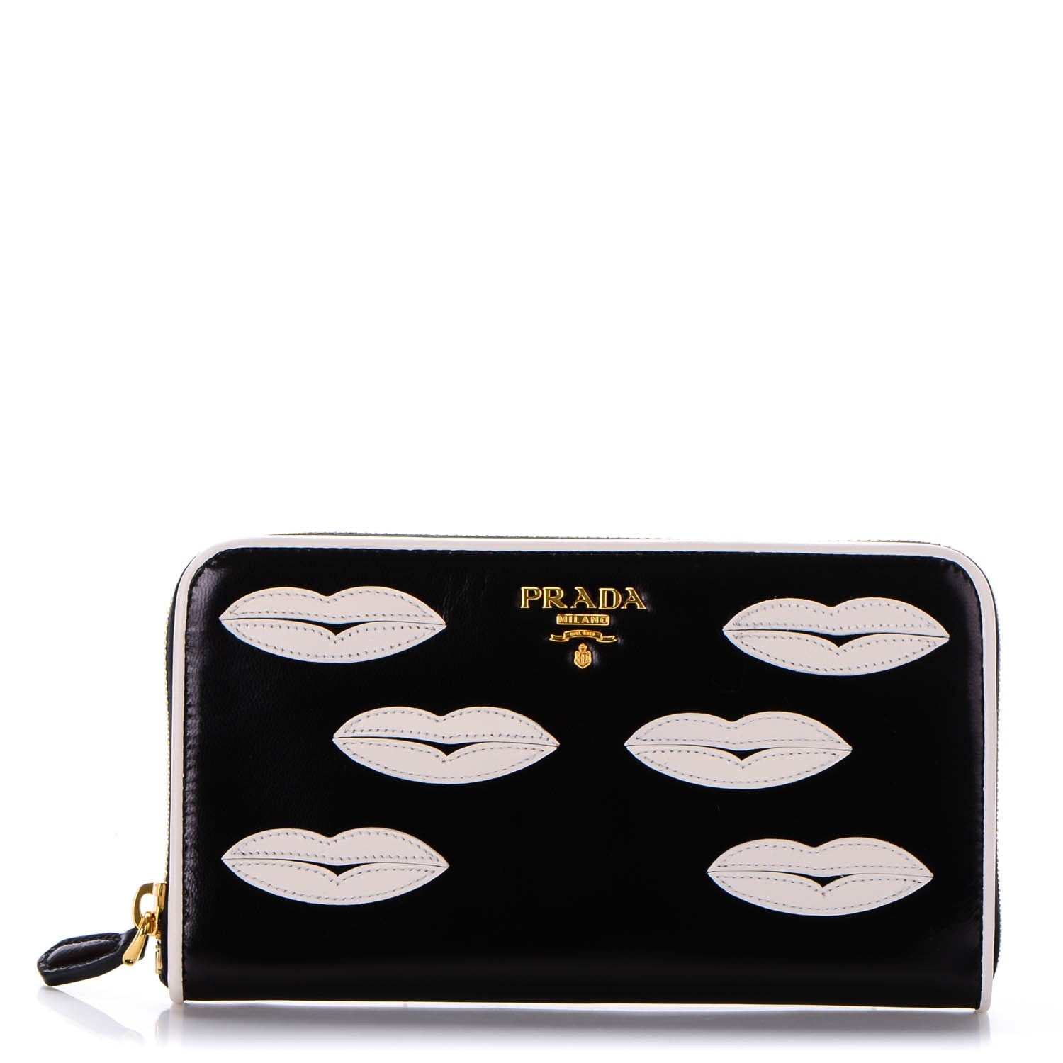 Prada Goatskin Lip Print Zip Around Wallet Black Talco 1 of 8