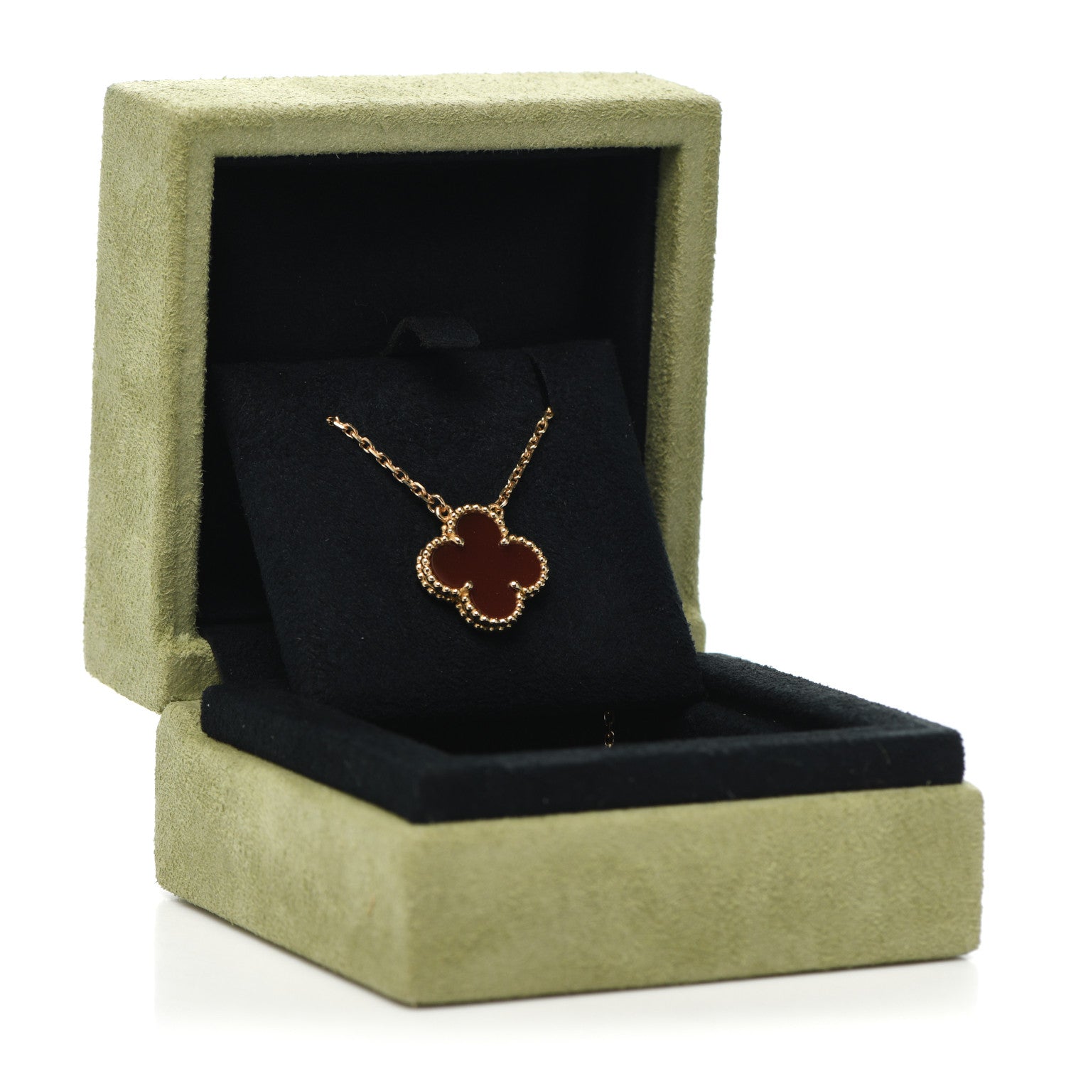 Van Cleef & Arpels 18K Yellow Gold Carnelian Vintage Alhambra Pendant Necklace 8 of 8