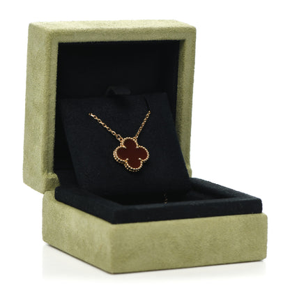 Van Cleef & Arpels 18K Yellow Gold Carnelian Vintage Alhambra Pendant Necklace 8 of 8