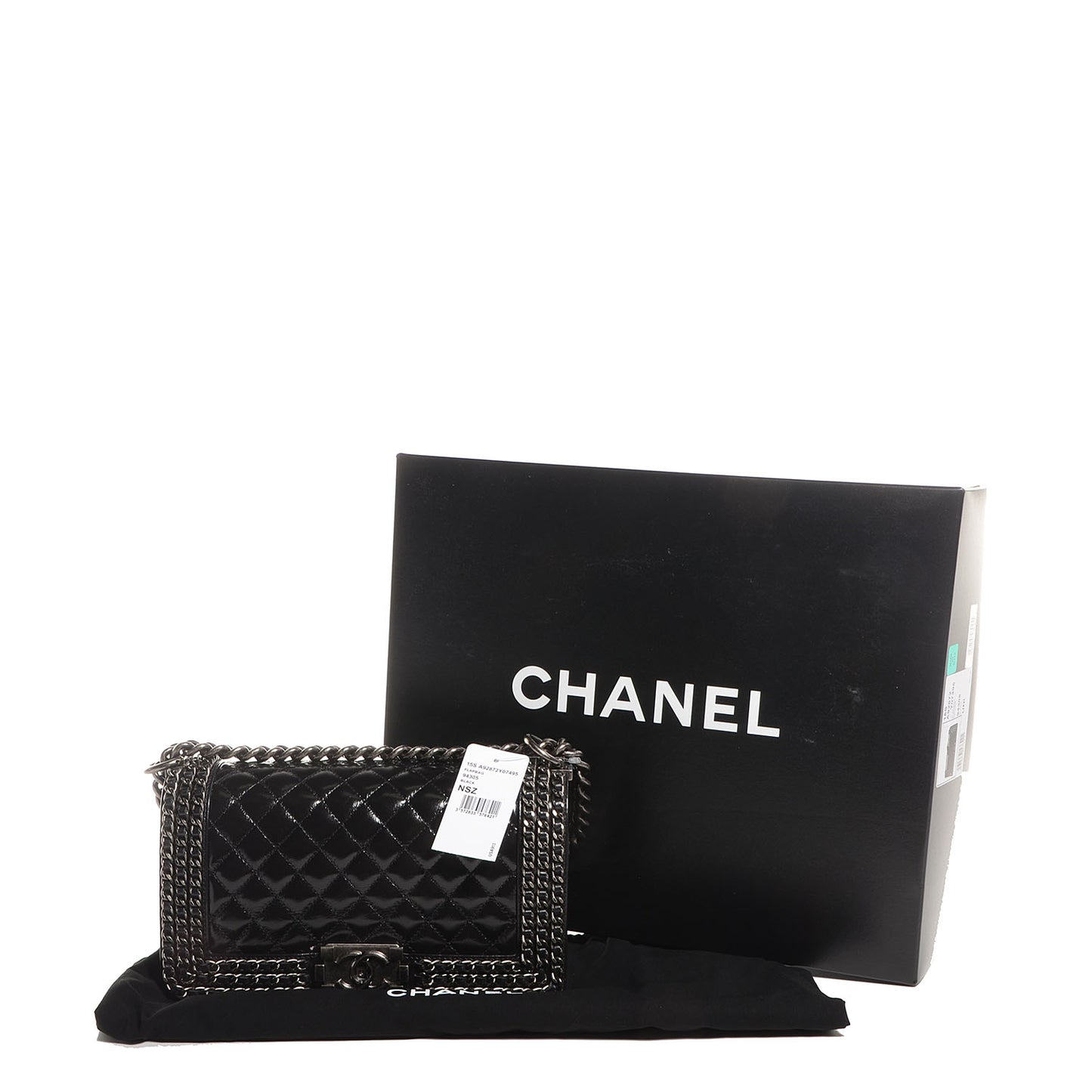 Calfskin Medium Boy Chained Flap Black