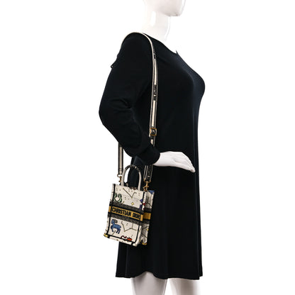 Christian Dior Canvas Embroidered Pixel Zodiac Mini Book Tote Phone Bag Latte Multicolor 2 of 10