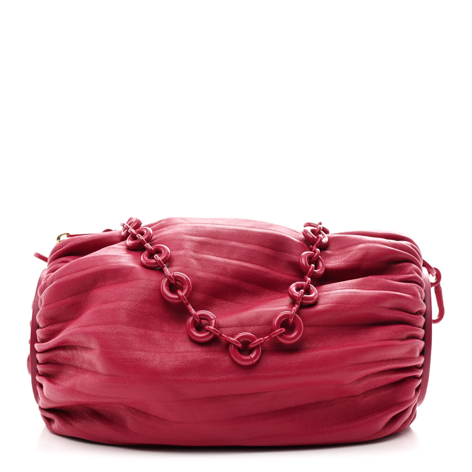 Loewe Lambskin Pleated Bracelet Pouch Chain Shoulder Bag Rouge Blossoms 1 of 10