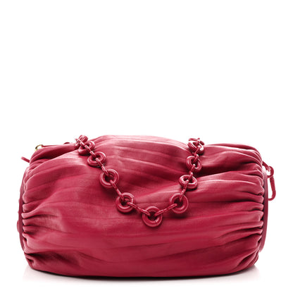 Loewe Lambskin Pleated Bracelet Pouch Chain Shoulder Bag Rouge Blossoms 1 of 10
