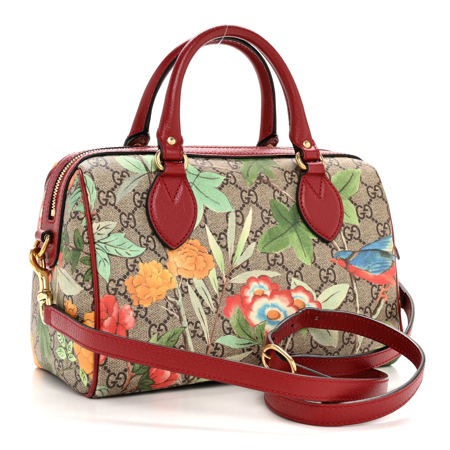 Gucci GG Supreme Monogram Tian Small Boston Beige Multicolor Red 3 of 13