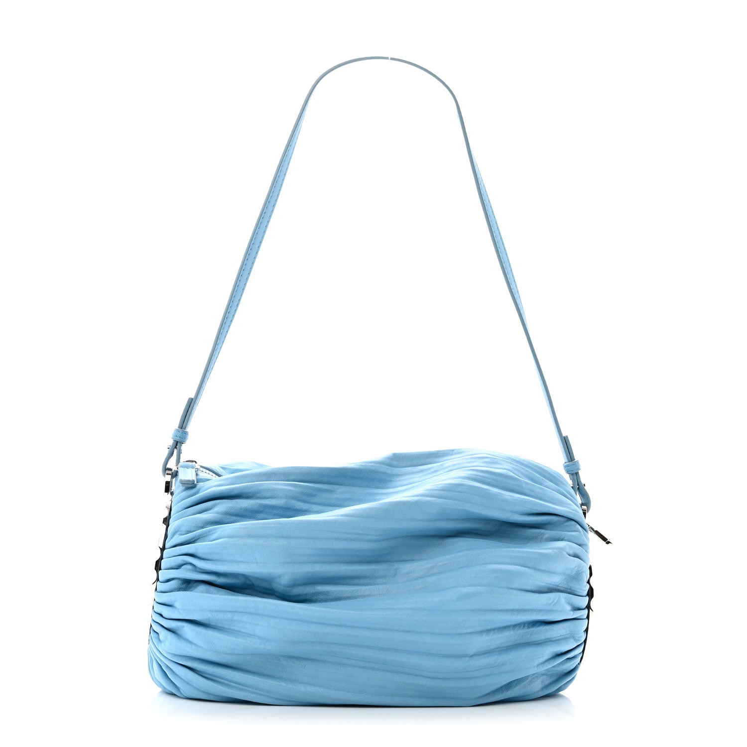 Loewe Lambskin Pleated Bracelet Pouch Shoulder Bag Soft Blue 1 of 9