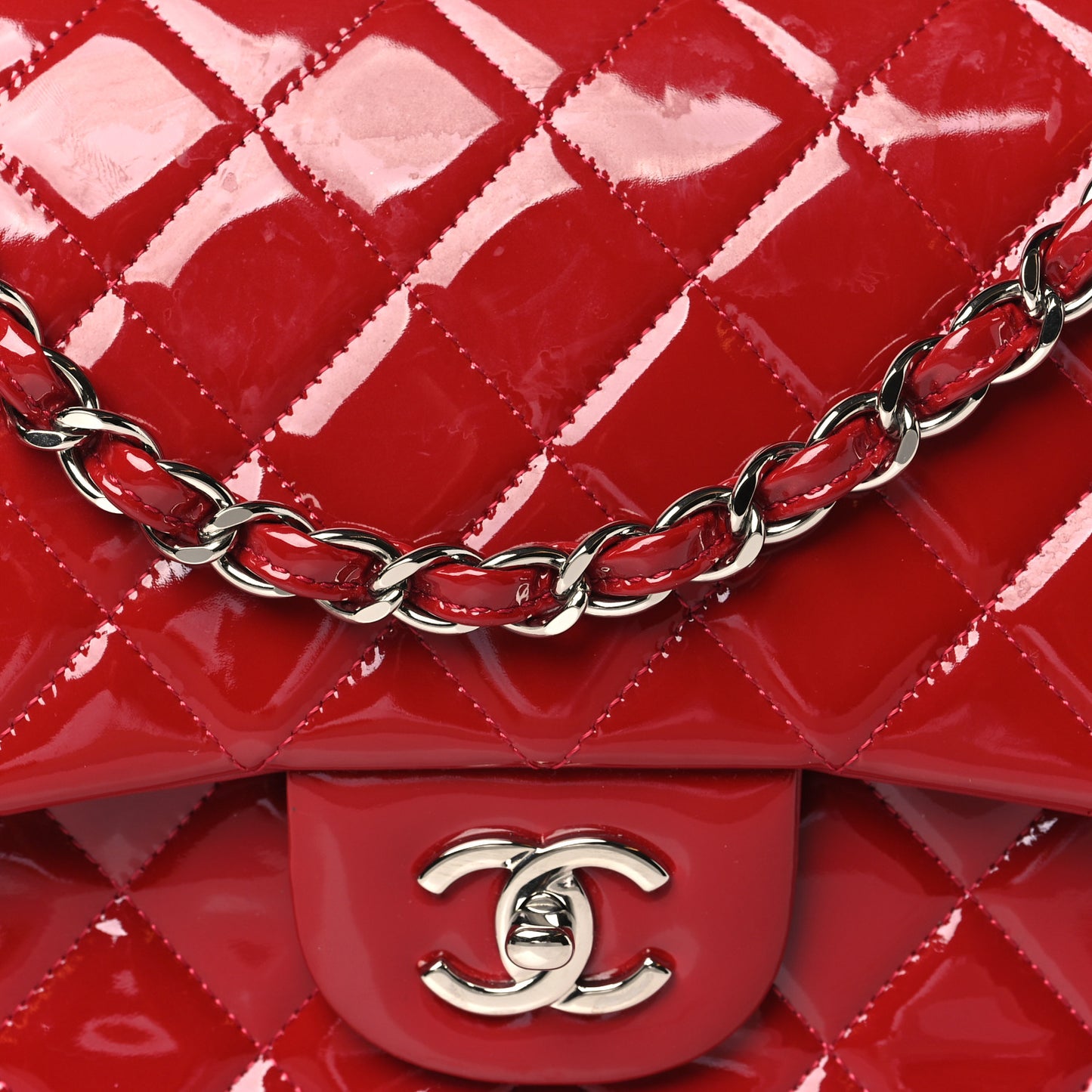 Patent Quilted Jumbo Double Flap Red