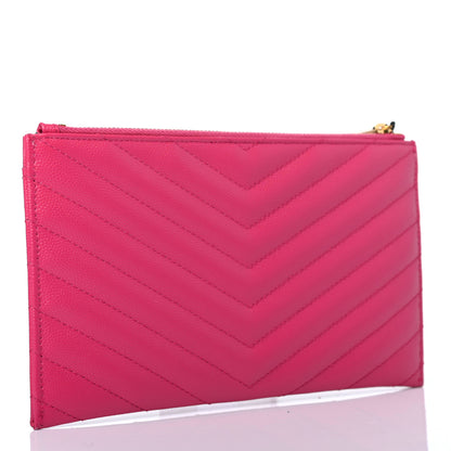 Saint Laurent Grain De Poudre Chevron Monogram Bill Pouch Bright Pink 2 of 4