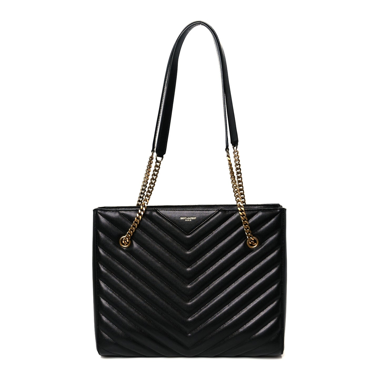 Grain de Poudre Matelasse Chevron Medium Tribeca Shopping Bag Black